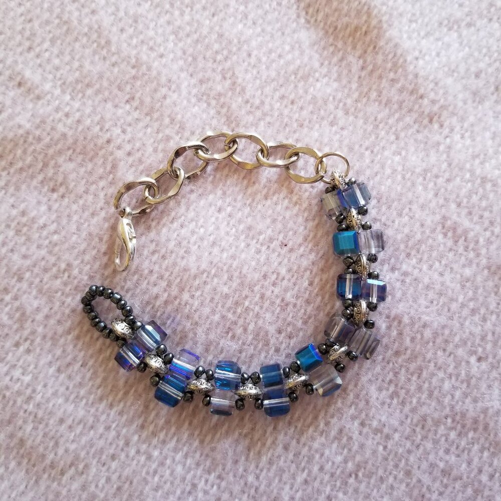 New handmade woven crystal bracelet with iridescent crystal cube beads
